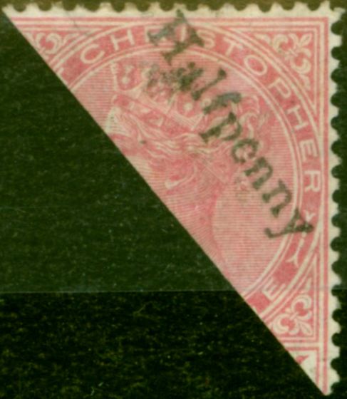 Old Postage Stamp from St Christopher 1885 1/2d on Half 1d Carmine-Rose SG23 Fine Mtd Mint (2)