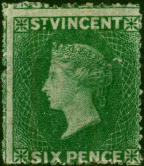St Vincent 1862 6d Deep Green SG4 Good MM. Queen Victoria (1840-1901) Mint Stamps