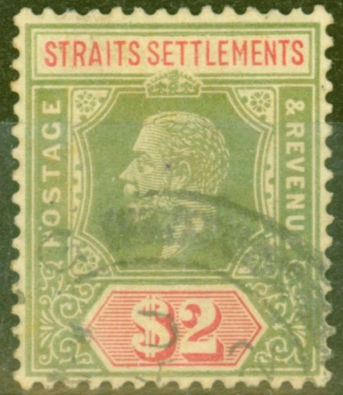 Old Postage Stamp from Straits Settlements 1914 $2 Green & Red-Yellow SG211 Fine Used