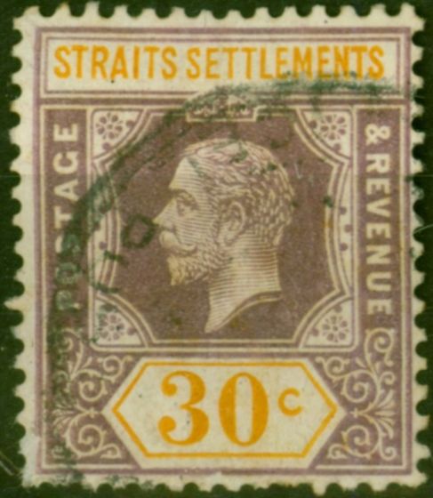 Straits Settlements 1921 30c Dull Purple & Orange SG235 Die I Good Used  King George V (1910-1936) Collectible Stamps