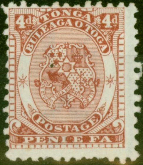 Old Postage Stamp Tonga 1892 4d Chestnut SG12 Fine Unused