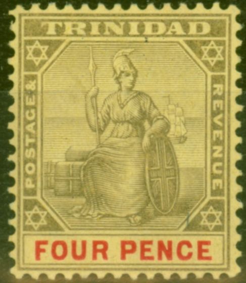 Rare Postage Stamp from Trinidad 1909 4d Grey & Red-Yellow SG138 Fine Mtd Mint