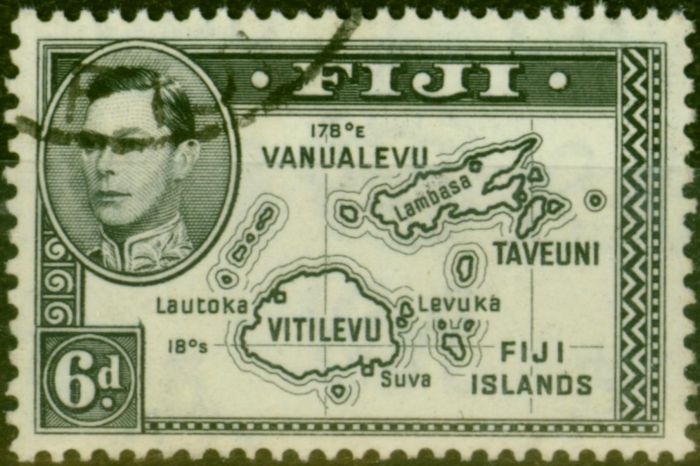 Valuable Postage Stamp Fiji 1938 6d Black SG260 Die I Fine Used