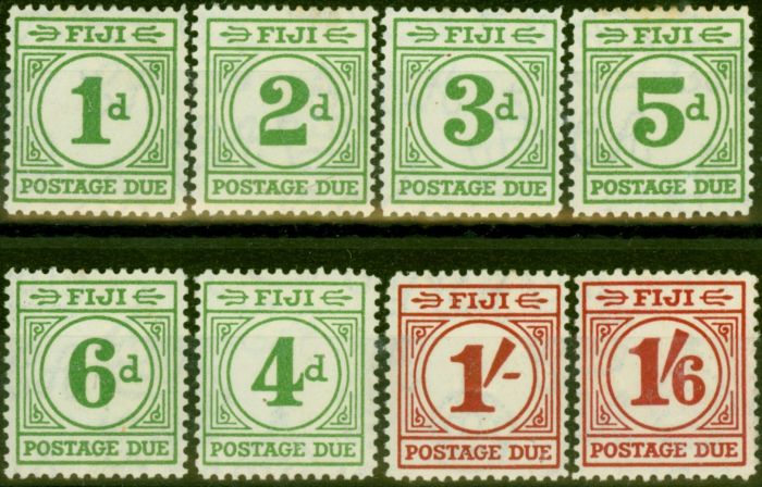 Old Postage Stamp Fiji 1940 Postage Due Set of 8 SGD11-D18 Fine MM