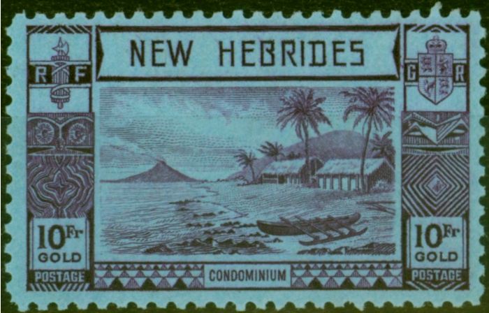 Rare Postage Stamp New Hebrides 1938 10f Violet-Blue SG63 Fine MNH (2)