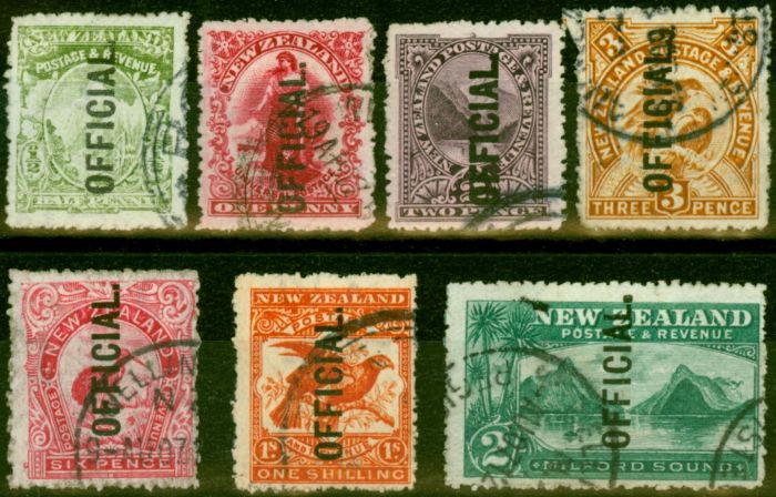 Rare Postage Stamp from New Zealand 1907 Official Set of 7 to 2s SG059-066 Fine Used