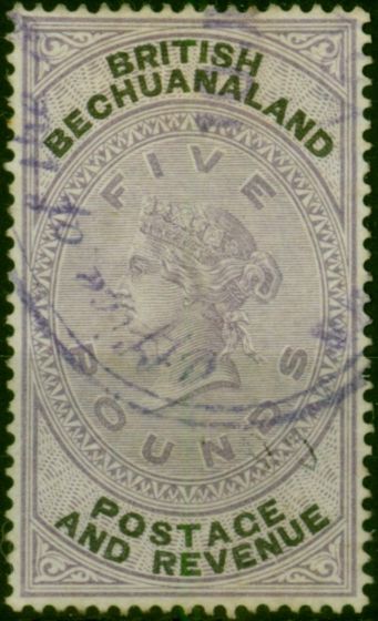 Bechuanaland 1888 £5 Lilac & Black SG21 Fine Used Fiscal Cancel Queen Victoria (1840-1901) Valuable Stamps