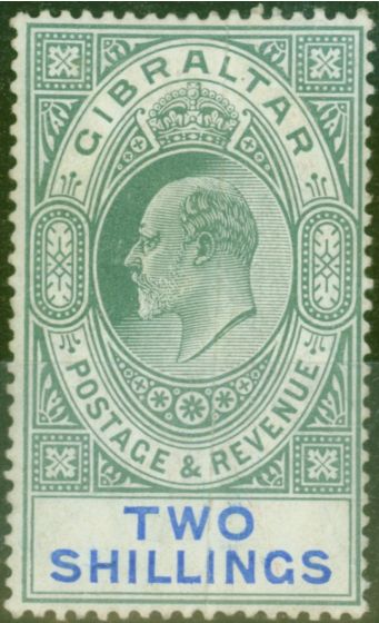 Collectible Postage Stamp from Gibraltar 1903 2s Green & Blue SG52 Ave Mtd Mint
