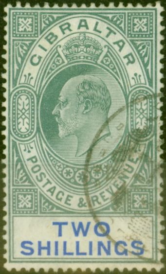 Rare Postage Stamp from Gibraltar 1905 2s Green & Blue SG62 V.F.U