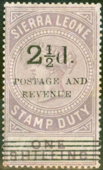 Collectible Postage Stamp from Sierra Leone 1897 2 1/2d on 1s Dull Lilac SG63 Ave Mtd Mint