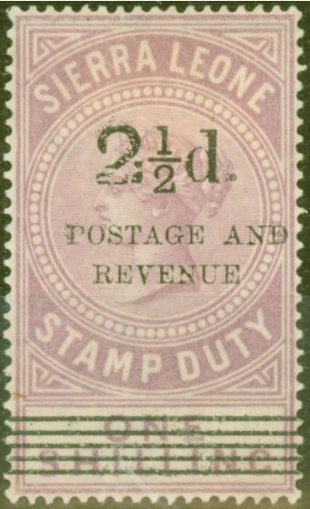 Collectible Postage Stamp from Sierra Leone 1897 2 1/2d on 1s Dull Lilac SG63 Good Unused American Philatelic Cert