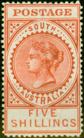 Rare Postage Stamp from South Australia 1910 5s Pale Rose SG290b (Z) Small Holes Fine & Fresh Mtd Mint