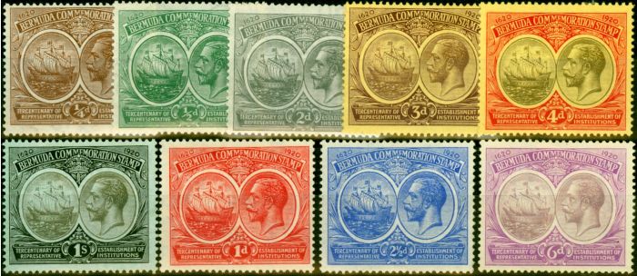 Rare Postage Stamp from Bermuda 1920 Tercentenary Set of 9 SG59-67 Fine & Fresh Mtd Mint
