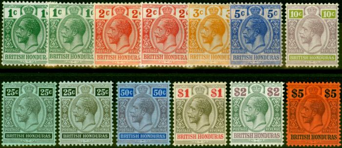 Old Postage Stamp from British Honduras 1913-21 Extended Set of 13 SG101-110 Very Fine Lightly Mtd Mint