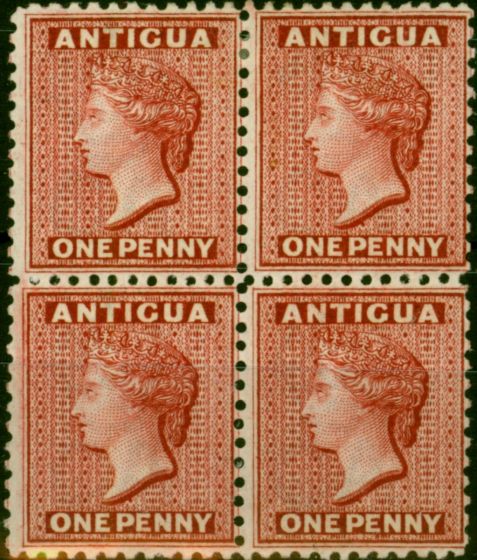 Rare Postage Stamp Antigua 1884 1d Carmine-Red SG24 P.12 V.F LMM & MNH Block of 4