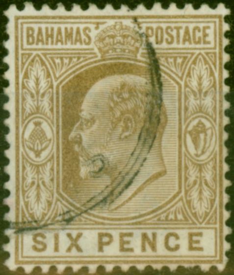 Valuable Postage Stamp Bahamas 1902 6d Brown SG66 Fine Used