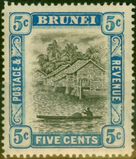 Collectible Postage Stamp Brunei 1907 5c Grey-Black & Blue SG27 Good MM