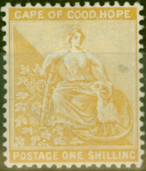 Valuable Postage Stamp from Cape of Good Hope 1896 1s Yellow Ochre SG67 Fine Lightly Mtd Mint