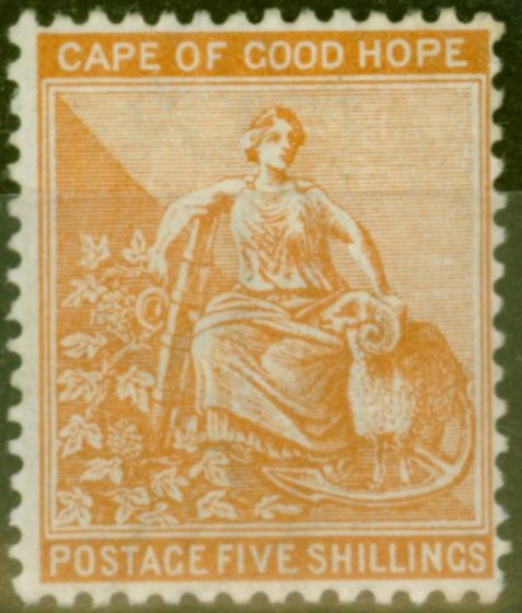 Rare Postage Stamp from Cape of Good Hope 1896 5s Brown-Orange SG68 V.F Lightly Mtd Mint