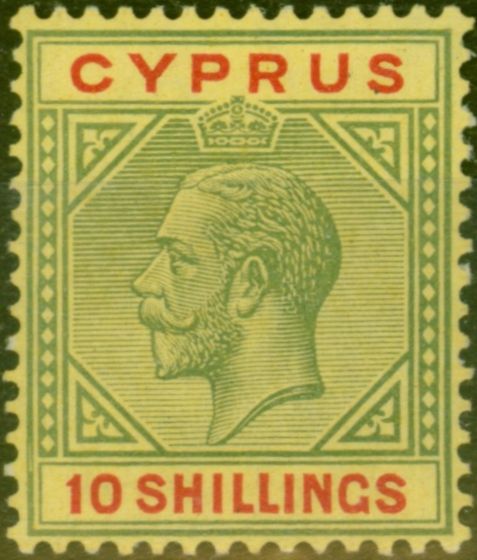 Old Postage Stamp from Cyprus 1923 10s Green & Red-Pale Yellow SG100 Superb Very Lightly Mtd Mint