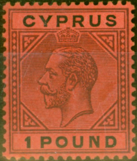 Old Postage Stamp from Cyprus 1923 £1 Purple & Black-Red SG101 V.F Lightly Mtd Mint