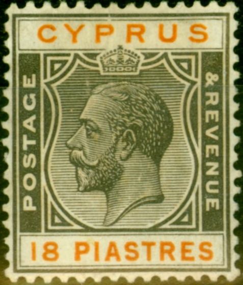 Old Postage Stamp from Cyprus 1924 18pi Black & Orange SG115 Fine Mtd Mint