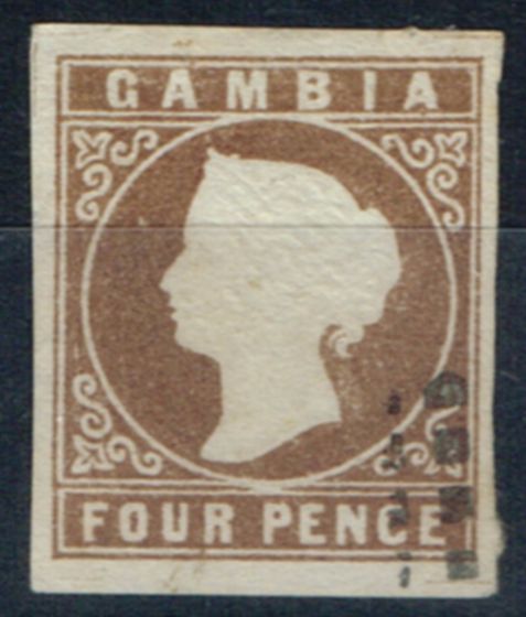 Collectible Postage Stamp from Gambia 1871 4d Pale Brown SG2 Fine Used 4 Large Margins