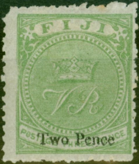 Rare Postage Stamp Fiji 1878 2d on 3d Green SG36 Good MM