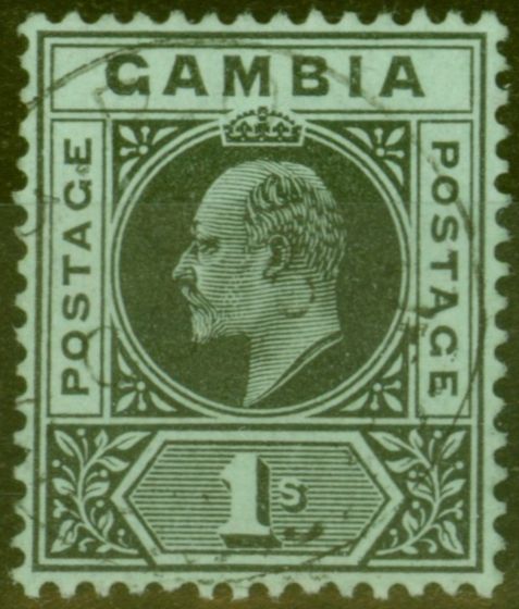 Rare Postage Stamp from Gambia 1909 1s Black-Green SG81 Superb Used