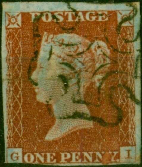 GB 1841 1d Red-Brown Very Blued SG8aVar 'Red Blob Between N and Y Ave Used . Queen Victoria (1840-1901) Used Stamps