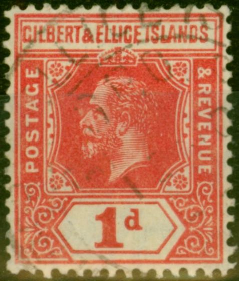 Old Postage Stamp Gilbert & Ellice Islands 1912 1d Carmine SG13 Good Used