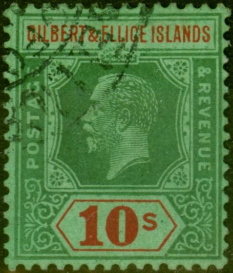 Collectible Postage Stamp Gilbert & Ellice Islands 1924 10s Green & Red-Emerald SG35 V.F.U