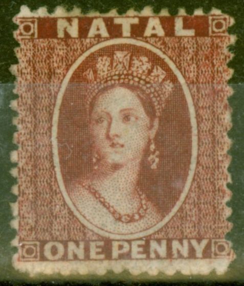 Old Postage Stamp from Natal 1863 1d Lake SG18 P.13 Thick Paper Fine & Fresh Mtd Mint