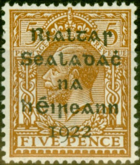 Rare Postage Stamp from Ireland 1922 5d Yellow-Brown SG38 Very Fine MNH