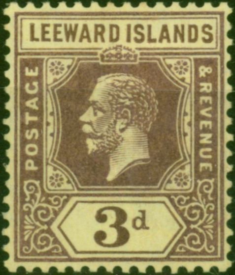 Rare Postage Stamp Leeward Islands 1927 3d Purple-Yellow SG69 Fine LMM