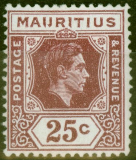 Rare Postage Stamp from Mauritius 1938 25c Brown-Purple SG259ba IJ Flaw Fine & Fresh Lightly Mtd Mint