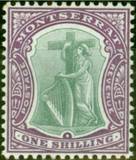 Valuable Postage Stamp from Montserrat 1903 1s Green & Brt Purple SG20 Very Fine Lightly Mtd Mint