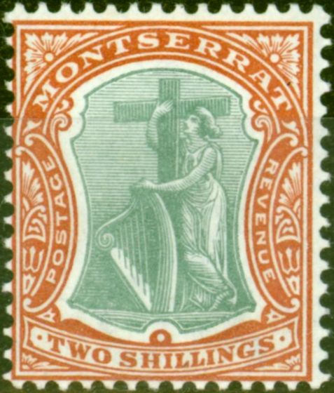 Rare Postage Stamp from Montserrat 1903 2s Green & Brown-Orange SG21 V.F & Fresh Very Lightly Mtd Mint