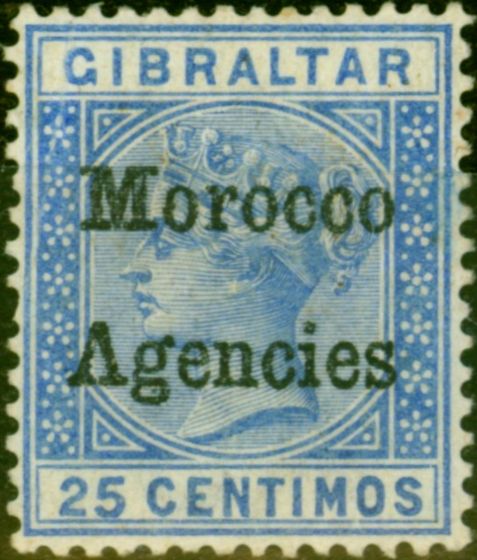 Old Postage Stamp from Morocco Agencies 1898 25c Ultramarine SG4a Inverted V for A Good Mtd Mint