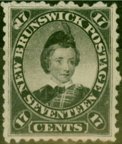 Rare Postage Stamp from New Brunswick 1860 17c Black SG19 Fine Mtd Mint