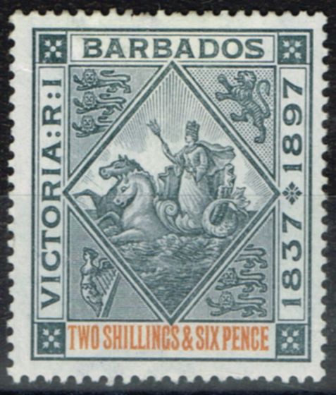 Collectible Postage Stamp from Barbados 1897 2s6d Blue-Black & Orange SG124 Fine Mtd Mint