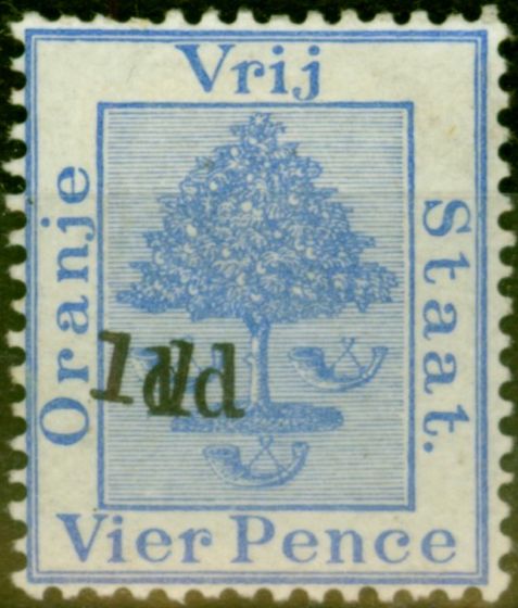 Old Postage Stamp from Orange Free State 1890 1d on 4d Ultramarine SG57b Surcharge Double a & b Good Mtd Mint