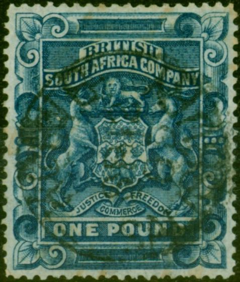 Valuable Postage Stamp Rhodesia 1892 £1 Deep Blue SG10 Fine Used