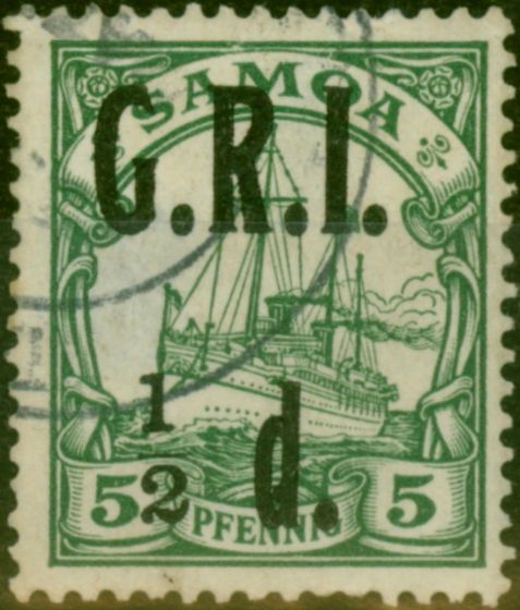 Collectible Postage Stamp Samoa 1914 1/2d on 5pf Green SG102e '1 to Left of 2' Fine Used