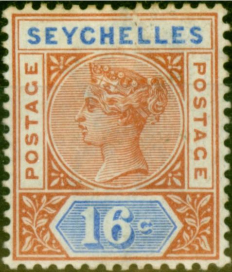 Valuable Postage Stamp from Seychelles 1892 16c Chestnut & Ultramarine SG14 Fine Mtd Mint