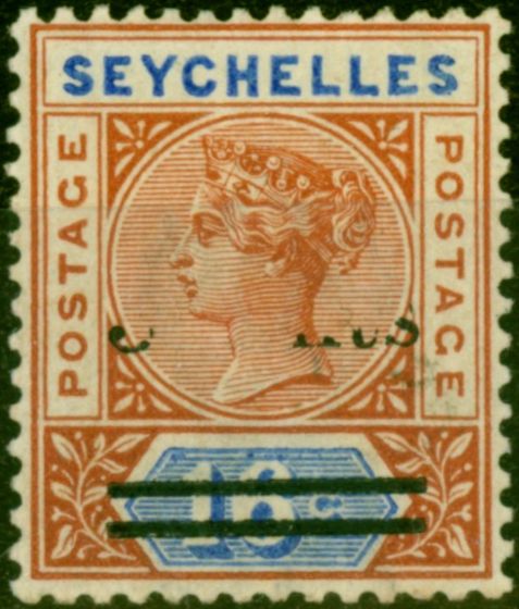 Collectible Postage Stamp from Seychelles 1901 3c on 16c Chestnut & Ultramarine SG38c '3 Cents Omitted' Good Mtd Mint
