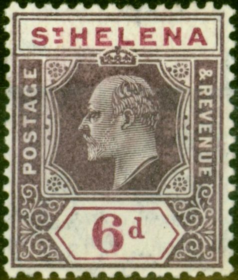 Collectible Postage Stamp from St Helena 1908 6d Dull & Deep Purple SG67a Damaged Frame & Crown Fine & Fresh Mtd Mint Scarce