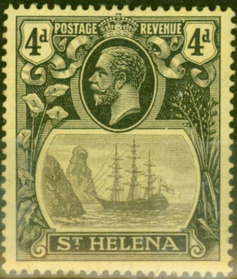 Valuable Postage Stamp from St Helena 1923 4d Grey & Black-Yellow SG92b Torn Flag V.F Mtd Mint