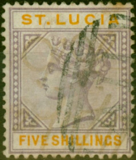 Old Postage Stamp St Lucia 1891 5s Dull Mauve & Orange SG51 Ave Used