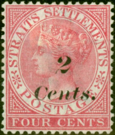 Old Postage Stamp from Straits Settlements 1883 2c on 4c Rose SG61 Fine & Fresh Unused